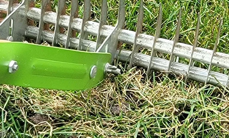 Dethatching equipment used by Jason's Lawn Care to clear built-up thatch