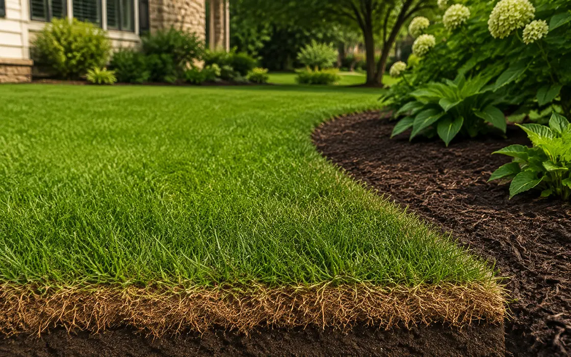 Dethatching assessment of a Mankato lawn with a visible thatch layer