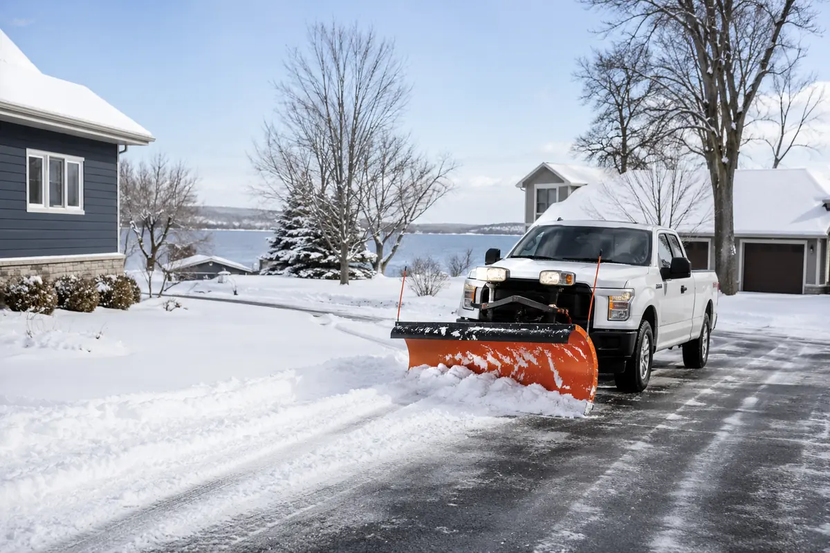 Eagle Lake Lawn Care snow plowing a residential driveway in Minnesota