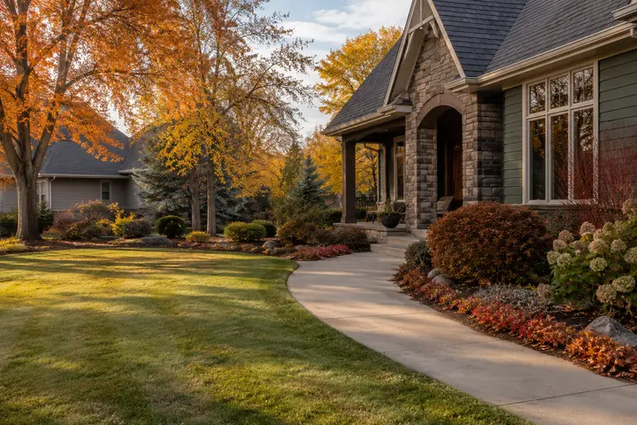 Commercial and residential Fall Clean-Up with clear lawn and pedestrian access