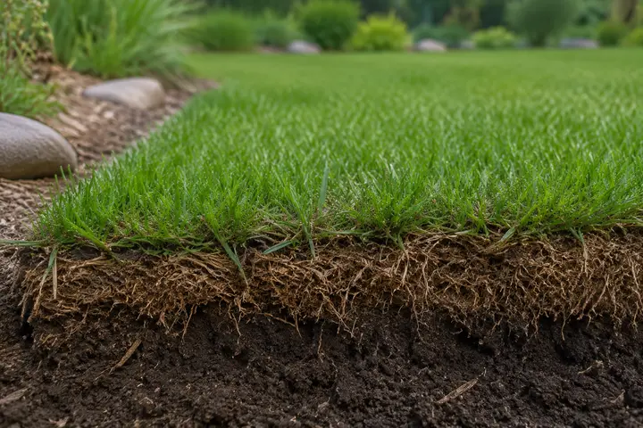 Residential lawn dethatching evaluation showing the thatch layer above soil