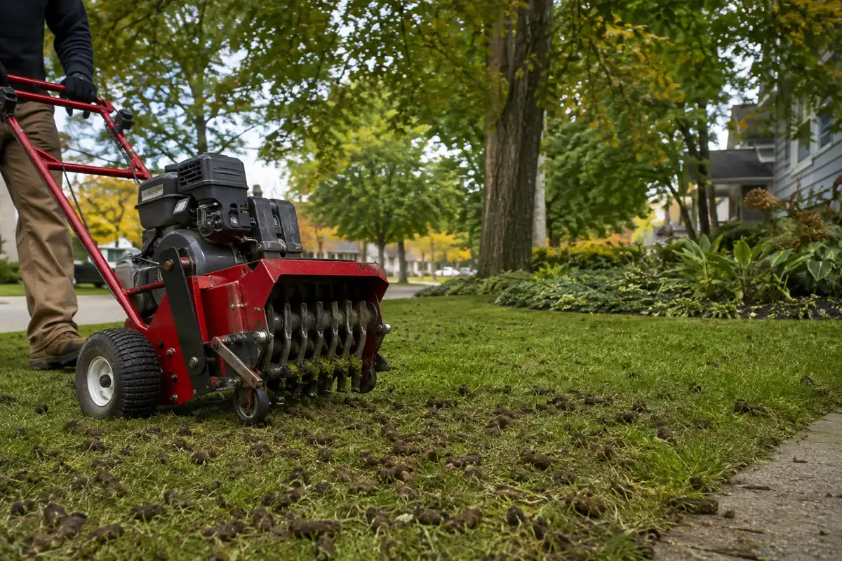 Saint Peter Lawn Care performing core aeration