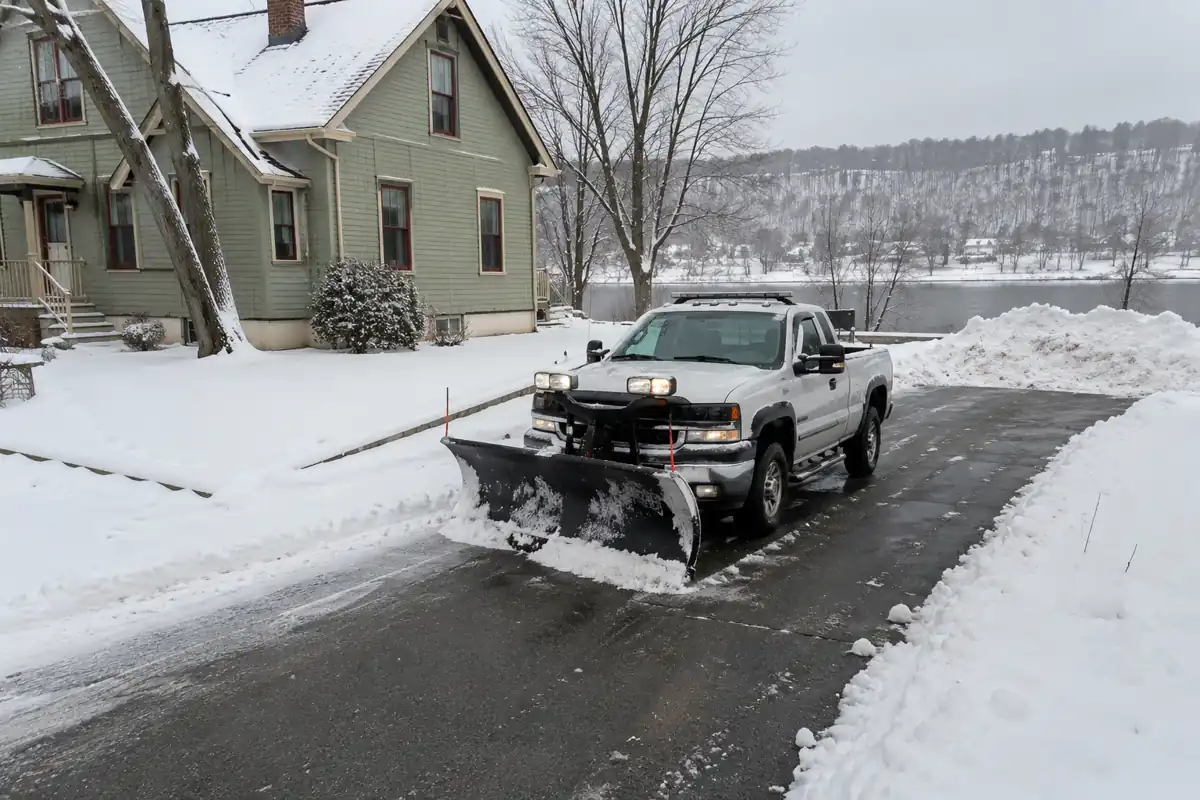 Saint Peter Lawn Care plowing a residential driveway