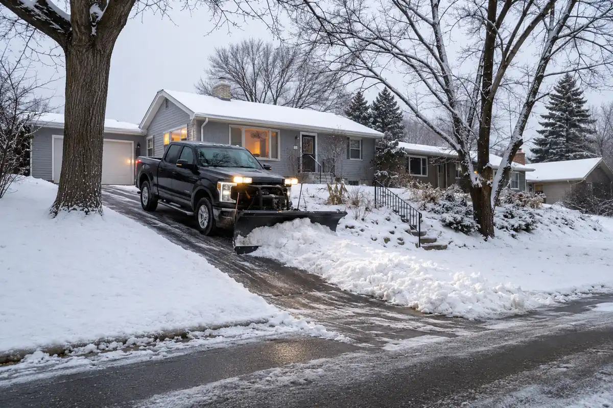 Skyline Lawn Care snow plowing a compact sloped driveway